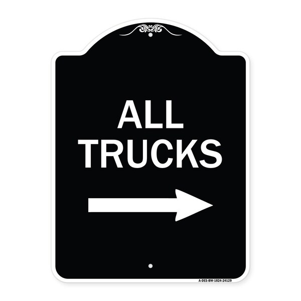 Driveway All Trucks W/ Right Arrow Heavy-Gauge Aluminum Architectural Sign, 24" x 18", BW-1824-24129